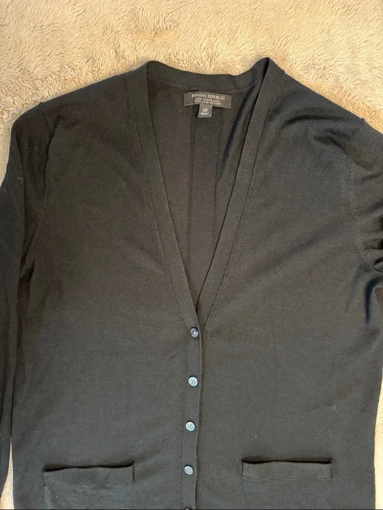 Banana Republic 100% Merino Wool Black Longline V-Neck Oversized Cardigan sz S - Picture 3 of 8